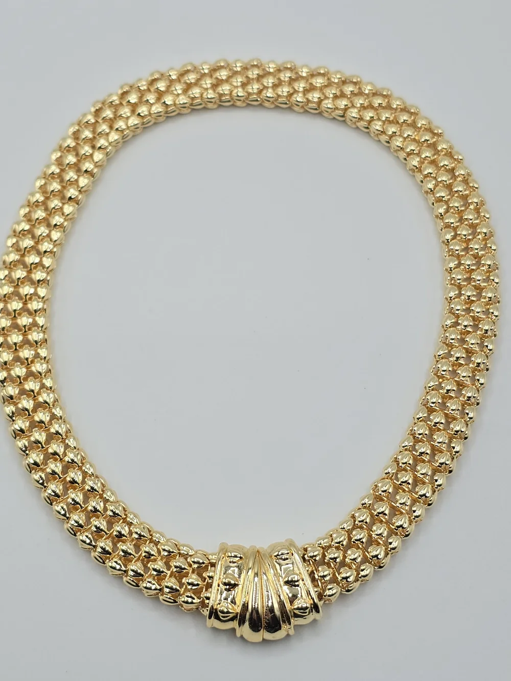VTG Gold Tone Woven Mesh Collar Necklace Magnetic Clasp 1980s Statement 16